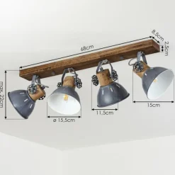 Lampes Industrielles-hofstein Plafonnier Orny Gris, Bois foncé, 4 lumières