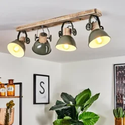 Lampes Industrielles-hofstein Plafonnier Orny Vert, Bois clair, 4 lumières