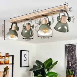 Lampes Industrielles-hofstein Plafonnier Orny Vert, Bois clair, 4 lumières