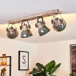 Lampes Industrielles-hofstein Plafonnier Orny Vert, Bois clair, 4 lumières