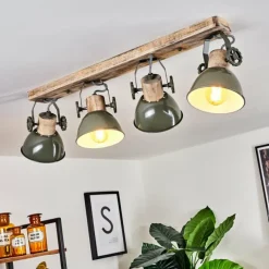 Lampes Industrielles-hofstein Plafonnier Orny Vert, Bois clair, 4 lumières