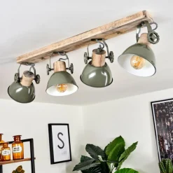 Lampes Industrielles-hofstein Plafonnier Orny Vert, Bois clair, 4 lumières