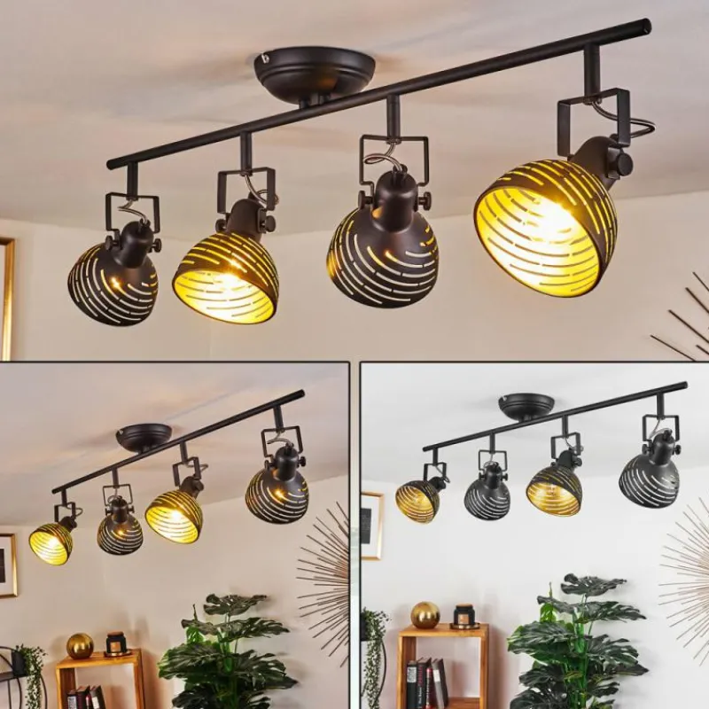 Lampes Dorées-hofstein Plafonnier Osina Chrome, Noir, 4 lumières