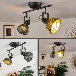 Lampes Dorées-hofstein Plafonnier Osina Noir, 2 lumières