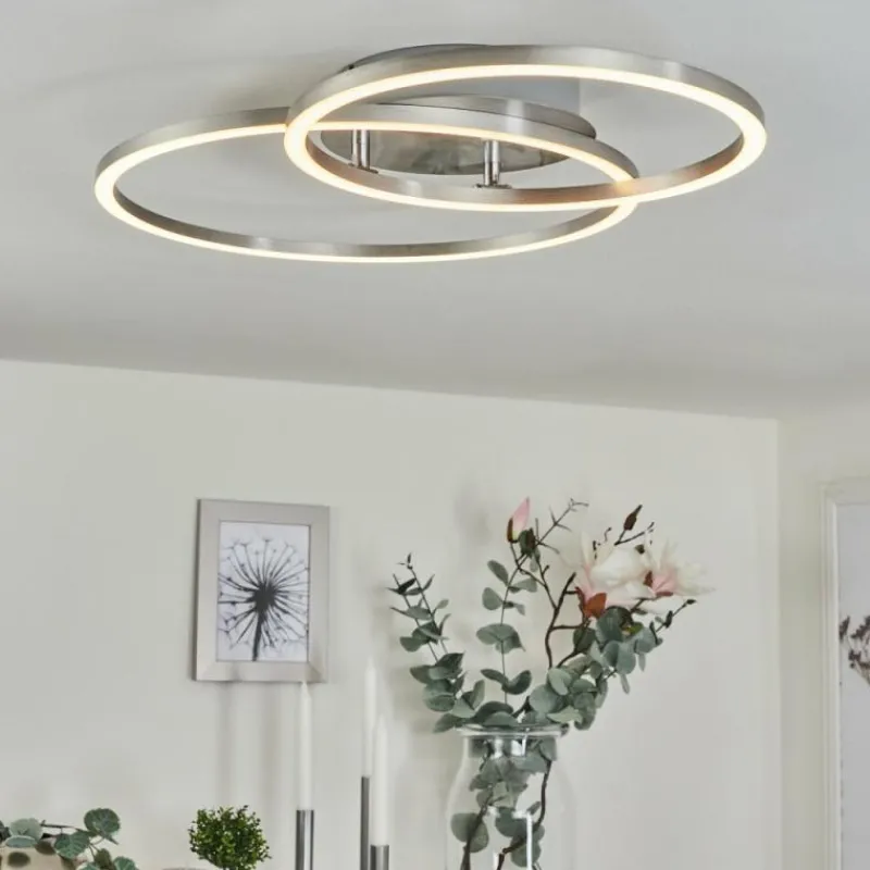 hofstein Plafonnier Ovasta LED Nickel mat, 1 lumière, Télécommandes