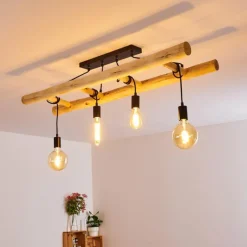 Luminaires Scandinaves-hofstein Plafonnier Palmetto Bois clair, Noir, 4 lumières