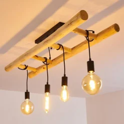 Luminaires Scandinaves-hofstein Plafonnier Palmetto Bois clair, Noir, 4 lumières