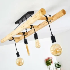 Luminaires Scandinaves-hofstein Plafonnier Palmetto Bois clair, Noir, 4 lumières