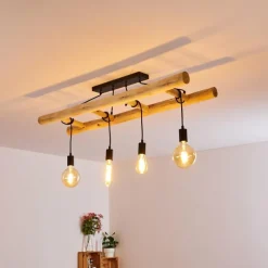 Luminaires Scandinaves-hofstein Plafonnier Palmetto Bois clair, Noir, 4 lumières