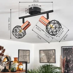 hofstein Plafonnier Palmira Cuivre, Noir, 2 lumières