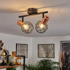 hofstein Plafonnier Palmira Cuivre, Noir, 2 lumières