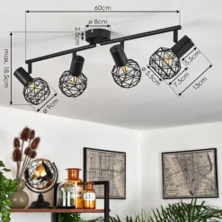 Lampes Vintages & Rétros-hofstein Plafonnier Palmira Noir, 4 lumières