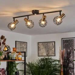 Lampes Dorées-hofstein Plafonnier Palmira Or, Noir, 4 lumières