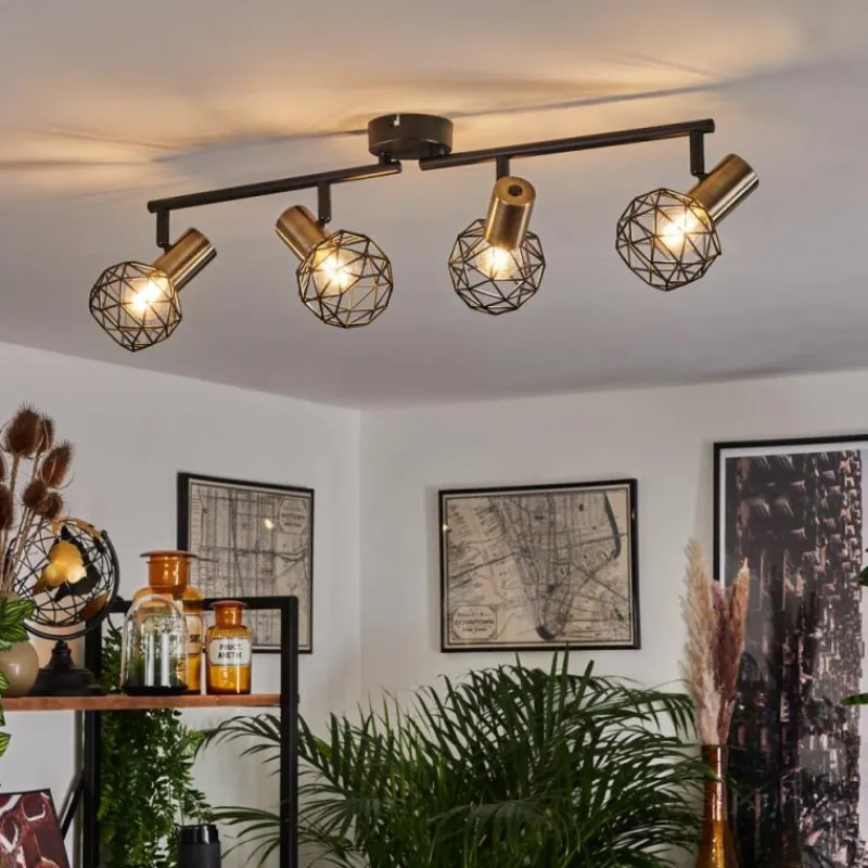 Lampes Dorées-hofstein Plafonnier Palmira Or, Noir, 4 lumières