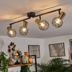 Lampes Dorées-hofstein Plafonnier Palmira Or, Noir, 4 lumières