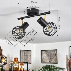 Lampes Dorées-hofstein Plafonnier Palmira Or, Noir, 2 lumières