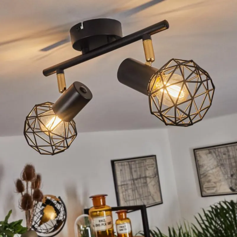 Lampes Dorées-hofstein Plafonnier Palmira Or, Noir, 2 lumières