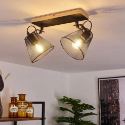 Lampes Industrielles-hofstein Plafonnier Panaguá Bois clair, Noir, 2 lumières