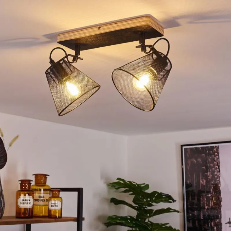 Lampes Industrielles-hofstein Plafonnier Panaguá Bois clair, Noir, 2 lumières