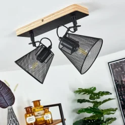 Lampes Industrielles-hofstein Plafonnier Panaguá Bois clair, Noir, 2 lumières