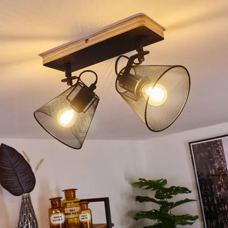 Lampes Industrielles-hofstein Plafonnier Panaguá Bois clair, Noir, 2 lumières