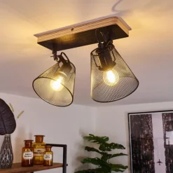 Lampes Industrielles-hofstein Plafonnier Panaguá Bois clair, Noir, 2 lumières