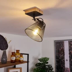 Lampes Industrielles-hofstein Plafonnier Panaguá Bois clair, Noir, 1 lumière