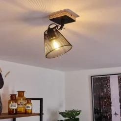 Lampes Industrielles-hofstein Plafonnier Panaguá Bois clair, Noir, 1 lumière