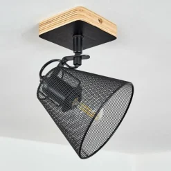 Lampes Industrielles-hofstein Plafonnier Panaguá Bois clair, Noir, 1 lumière