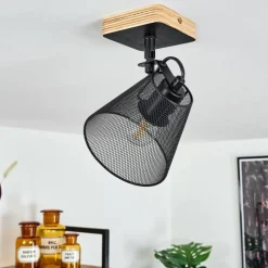 Lampes Industrielles-hofstein Plafonnier Panaguá Bois clair, Noir, 1 lumière