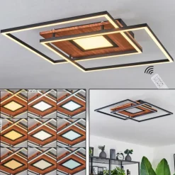 Lampes En Bois-hofstein Plafonnier Panqueua LED Brun, Noir, 1 lumière, Télécommandes