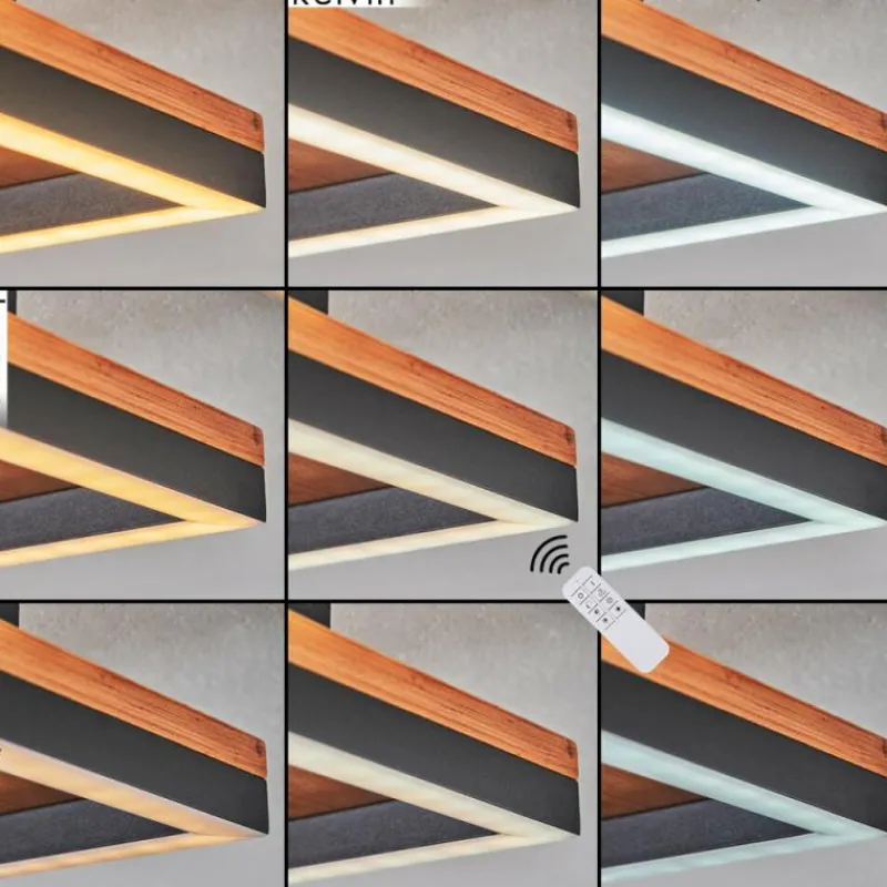 Lampes En Bois-hofstein Plafonnier Panqueua LED Brun, Noir, 1 lumière, Télécommandes