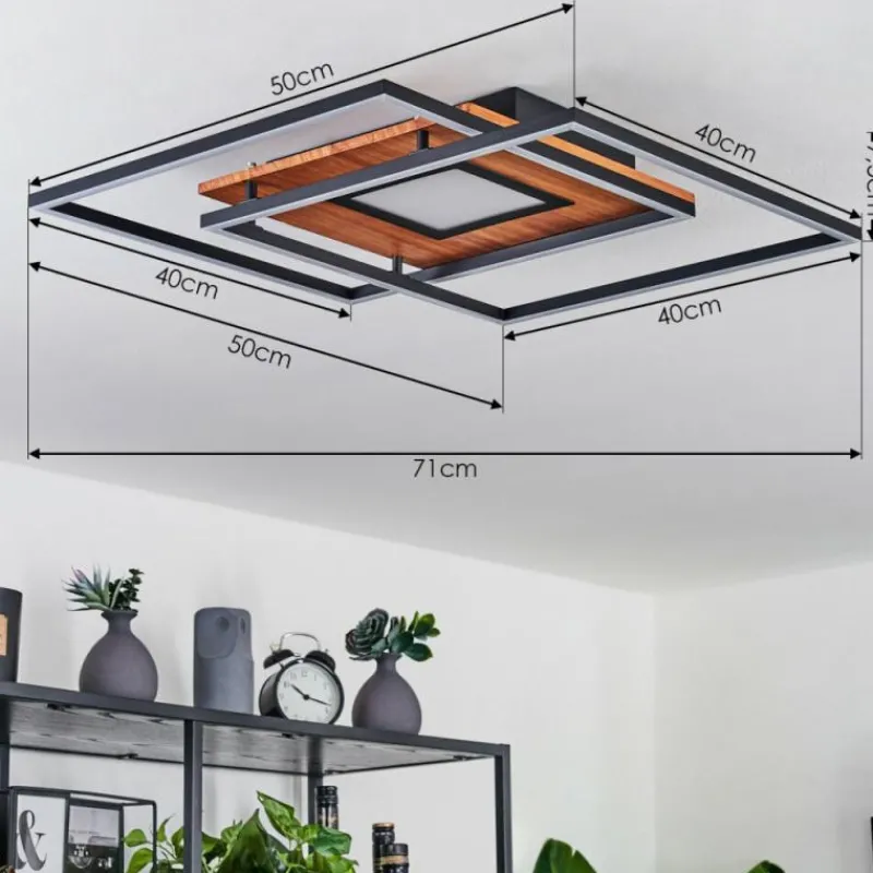 Lampes En Bois-hofstein Plafonnier Panqueua LED Brun, Noir, 1 lumière, Télécommandes