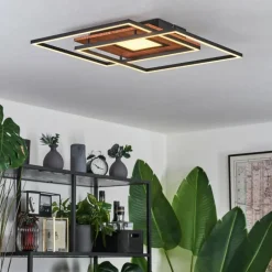 Lampes En Bois-hofstein Plafonnier Panqueua LED Brun, Noir, 1 lumière, Télécommandes