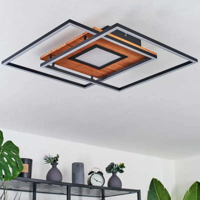 Lampes En Bois-hofstein Plafonnier Panqueua LED Brun, Noir, 1 lumière, Télécommandes