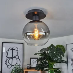 Suspension Verre Fumé-hofstein Plafonnier Pascal Noir, 1 lumière