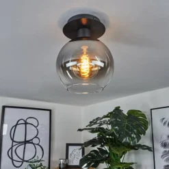 Suspension Verre Fumé-hofstein Plafonnier Pascal Noir, 1 lumière