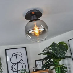 Suspension Verre Fumé-hofstein Plafonnier Pascal Noir, 1 lumière