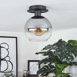 Suspension Verre Fumé-hofstein Plafonnier Pascal Noir, 1 lumière