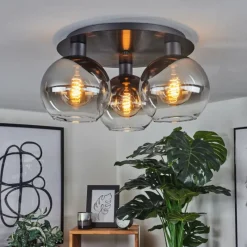 Suspension Verre Fumé-hofstein Plafonnier Pascal Noir, 3 lumières