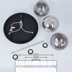 Suspension Verre Fumé-hofstein Plafonnier Pascal Noir, 3 lumières