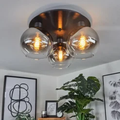 Suspension Verre Fumé-hofstein Plafonnier Pascal Noir, 3 lumières