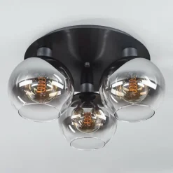Suspension Verre Fumé-hofstein Plafonnier Pascal Noir, 3 lumières