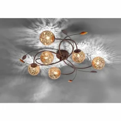 Luminaires Rustiques-Luminaires Paul Neuhaus Plafonnier Paul Neuhaus GRETA Rouille, 6 lumières