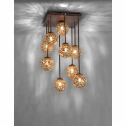 Luminaires Rustiques-Luminaires Paul Neuhaus Plafonnier Paul Neuhaus GRETA Rouille, 9 lumières