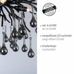 Suspension Verre Fumé-Luminaires Paul Neuhaus Plafonnier Paul Neuhaus ICICLE Noir, 4 lumières