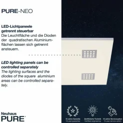 Luminaires Paul Neuhaus Plafonnier Paul Neuhaus PURE-NEO LED Aluminium, 4 lumières, Télécommandes* Éclairage Led
