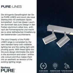 Luminaires Paul Neuhaus Plafonnier Paul Neuhaus PURE-LINES LED Aluminium, 1 lumière, Télécommandes* Éclairage Led