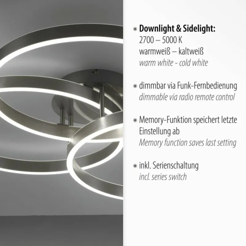 Luminaires Paul Neuhaus Plafonnier Paul Neuhaus PAAN LED Acier brossé, 1 lumière, Télécommandes* Éclairage Led