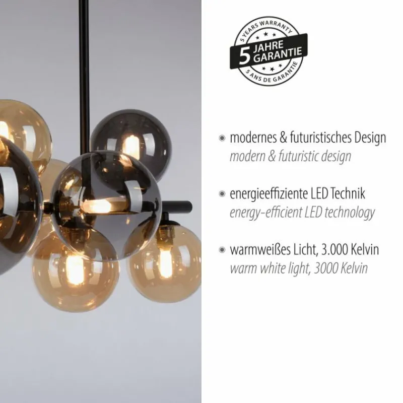 Suspension Verre Fumé-Luminaires Paul Neuhaus Plafonnier Paul Neuhaus POPSICLE LED Noir, 10 lumières